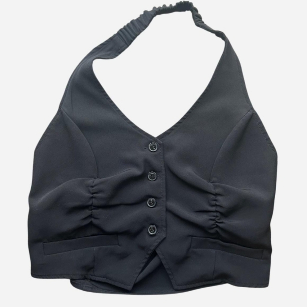 black button-up halter vest
